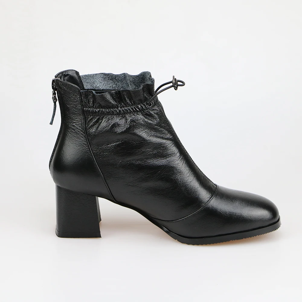 Kickway/женские ботинки из натуральной кожи; женские ботильоны; черные ботинки на толстом каблуке средней высоты; женская обувь с молнией сзади; botas mujer; размеры 34-42