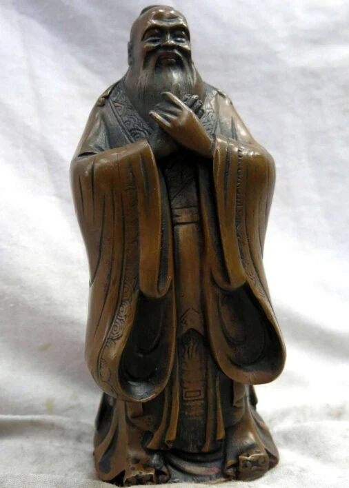

8" China copper pure brass fine workmanship Confucius Kongzi Sculpture Statue