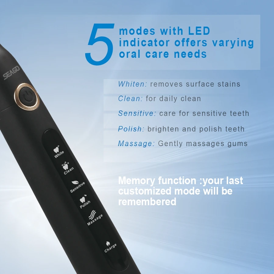 Escova de Dentes Titular com 3pcs Seago Sonic Amigável Elétrica Recarregável Cabeças Dupont Cerda Macia Eco 6 Seago sonic eco amigável escova de dentes