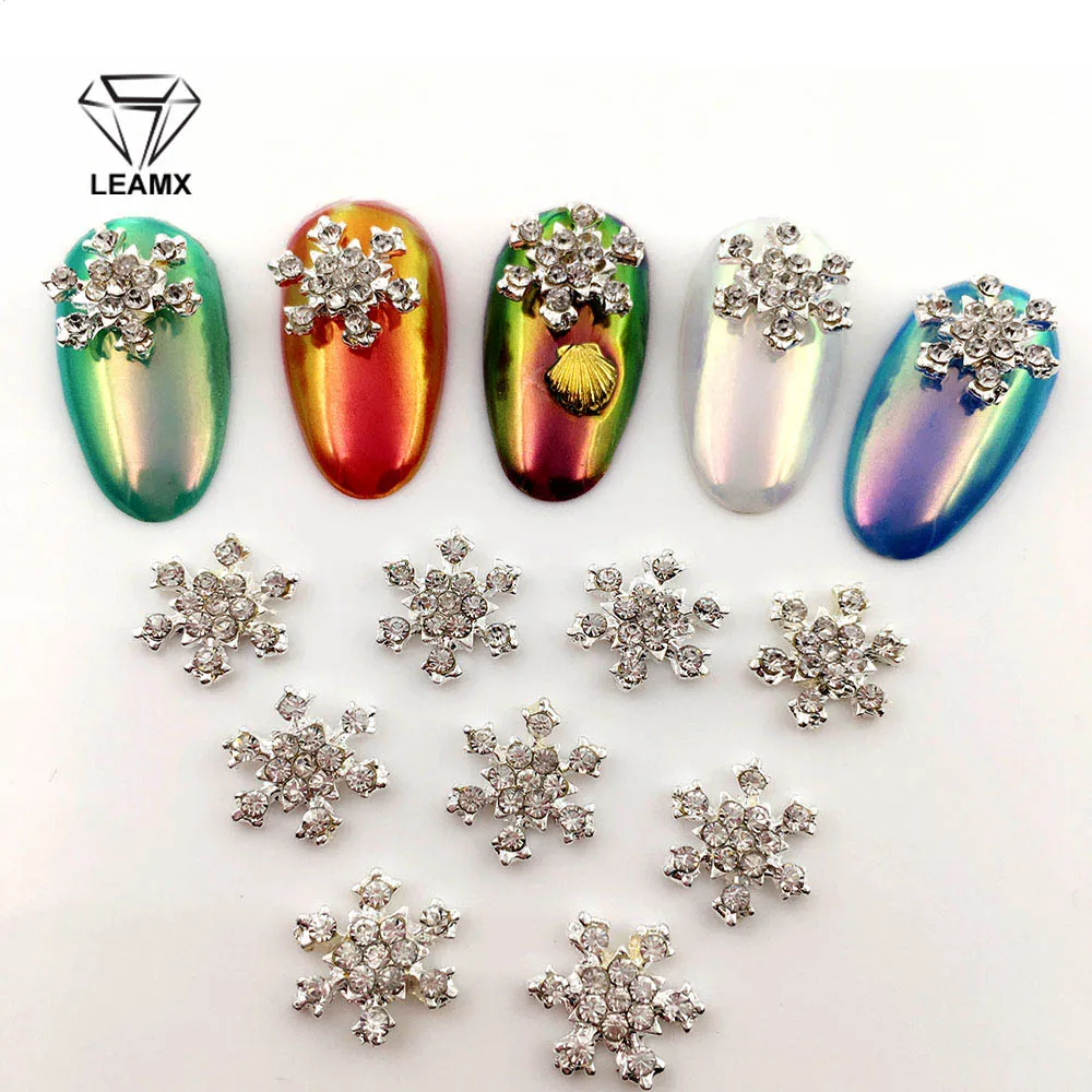 

LEAMX Snowflake New Year Decoration 3D Christmas Nail Art Decorations Accessoire 10/Psc Rhinestones For Nails Design 2017