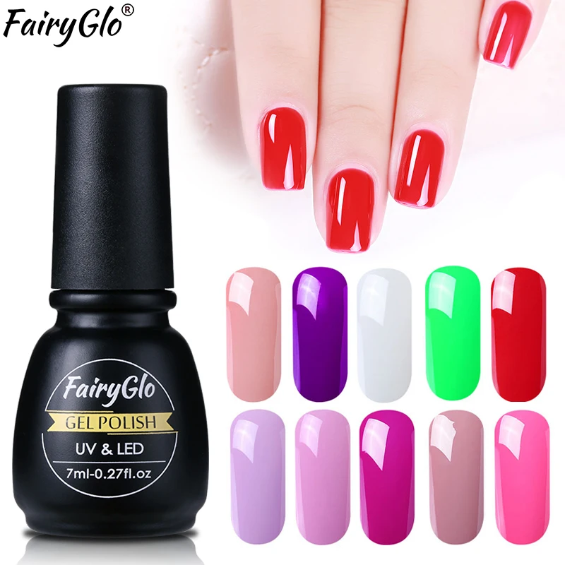 FairyGlo 7ML Nail Gel Pure Color UV Gel Nail Polish Soak Off Semi