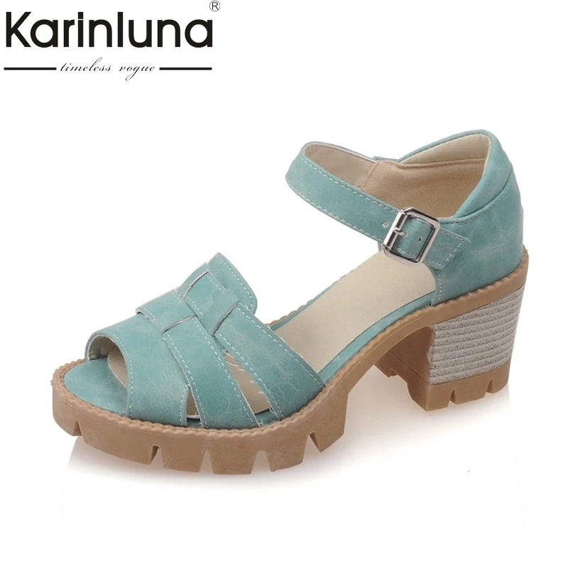 

KarinLuna 2018 Summer Fashion Large Size 33-43 Comfortable Sandals Buckle Strap Platform Shoes Woman Sandals