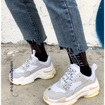 

Spring Chunky Sneakers Women 2019 Leather Mesh Platform Dad Sneakers Vulcanize Shoes Woman Trainers Basket Chaussures Femme