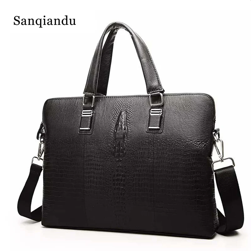 SANQIANDU البقر حقيبة جلدية أصلية الأعمال الرجال حقائب الكمبيوتر المحمول حمل حقائب Crossbody أكياس حقيبة يد الرجال حقيبة ساعي