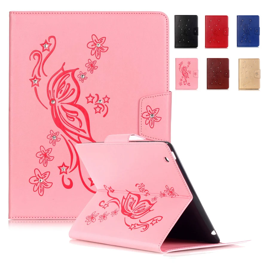 

New Butterfly Emboss Case for iPad 2 3 4 Diamond Pattern PU Leather Cover Case for Funda iPad 4 3 2 Tablet TPU Back Shell