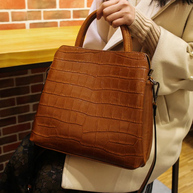 

2019 Genuine Leather Handbags Crocodile Woman Tote Bag Designer Alligator Ladies Shoulder Bags Cow Leather Handle Bag OL