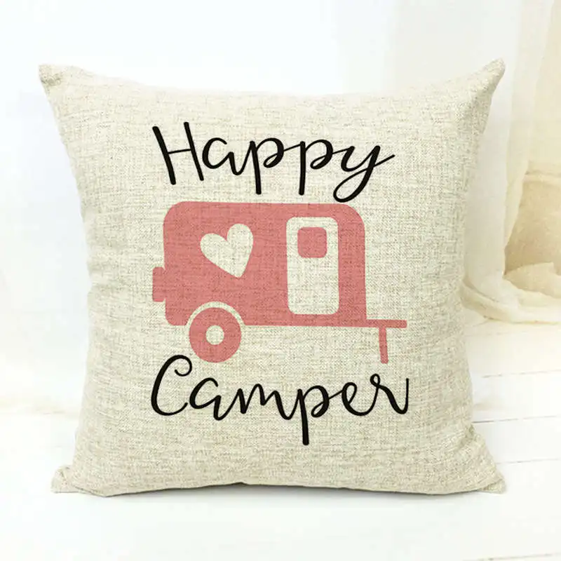 Простая наволочка с принтом из мультфильма «Happy Camper» 45X45 см, наволочка для офиса - Цвет: 4