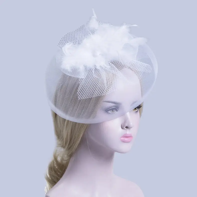 white4 AWAYTYR модная женская шляпа с сеткой и бантом, заколка для волос, реквизит для свадебной фотосъемки, аксессуары для волос, головной убор с перьями, заколки - Цвет: white4