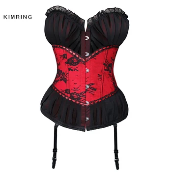 

Kimring Sexy Gothic Satin Corset Women's Bustier Top Lace Up Back Corsets and Bustiers Burlesque Overbust Corselet
