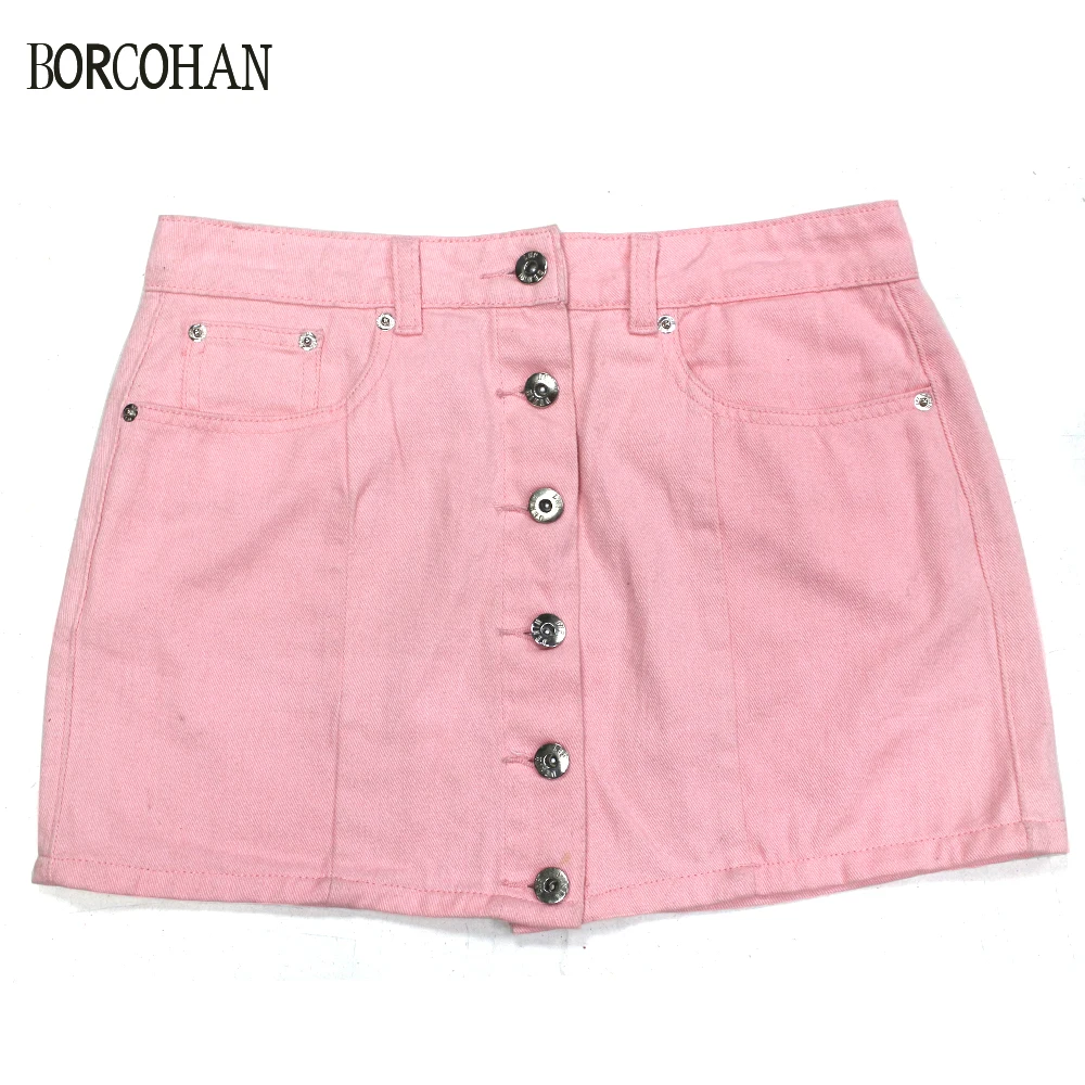 

Women's Button Front Denim A-Line Short Skirt Spring Summer Pink Lady Skirtsyk105