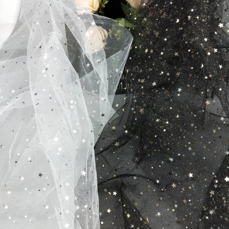 1 м/лот, ширина 150 см, блестящая, горячая штамповка, звезда, узор, сетка, органза, лоскутное платье, юбка для свадебной вечеринки, украшение, ткань для шитья