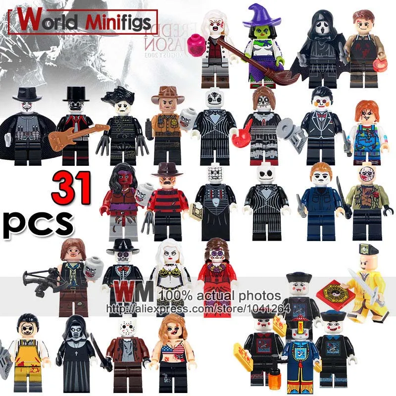

31PCS/LOT Horror Theme Movie Creepy Doll Scream Killer Dexter Morgan Jason Freddy Daryl Dixon Building Blocks Bricks Kids Toys