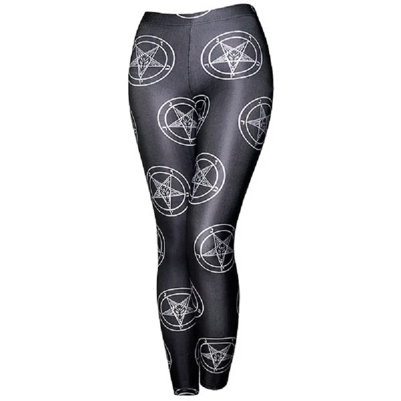 

Goth Girls Leggings New Geometric Pentagram Printing Ladies Sexy Thin Leggings