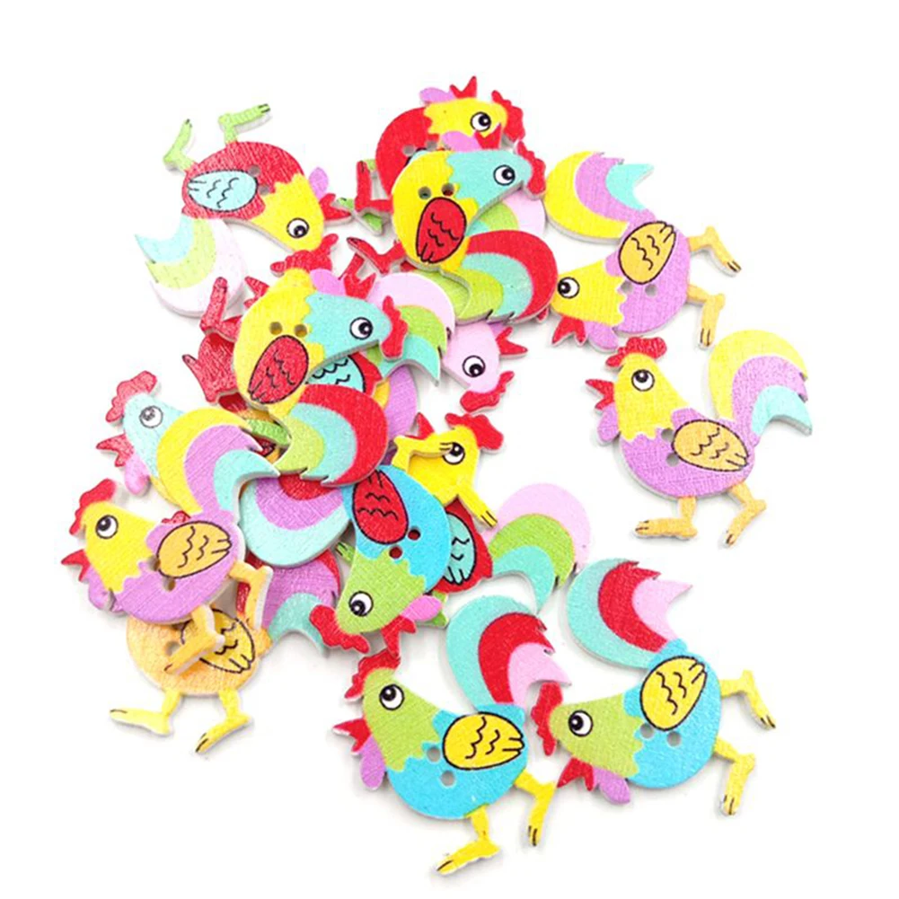 50Pcs Cartoon Rooster Chicken Wooden Buttons 2 Holes DIY Sewing Scrapbook Decor Sewing Decor Fashion 5