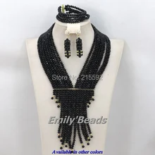 Комплект ювелирных изделий из черных бусин в африканском стиле, костюм, свадьба в Африканском нигерийском стиле, комплекты ювелирных изделий с кристаллами, горячая Распродажа,, AEJ235