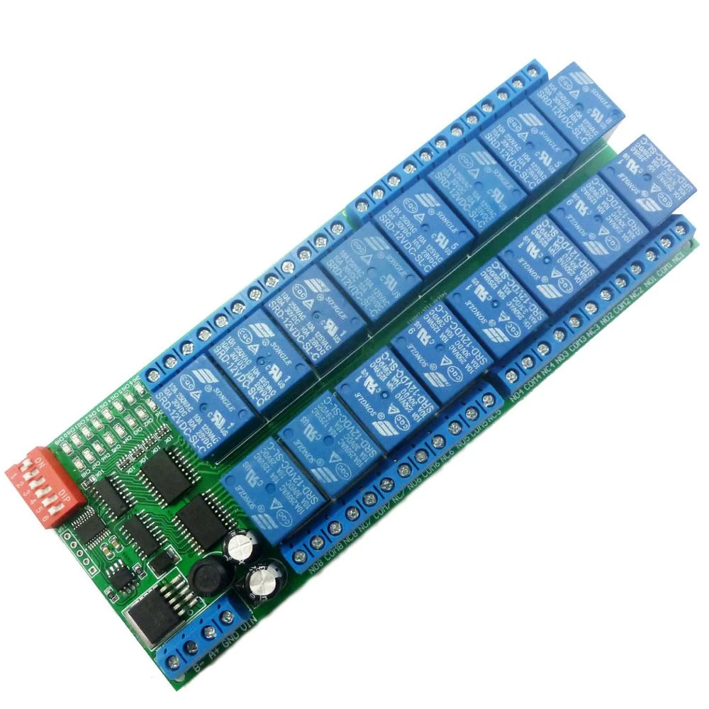 16 Channel Relay Module DC 12V MODBUS RTU RS485 Relay Module Board PLC Serial