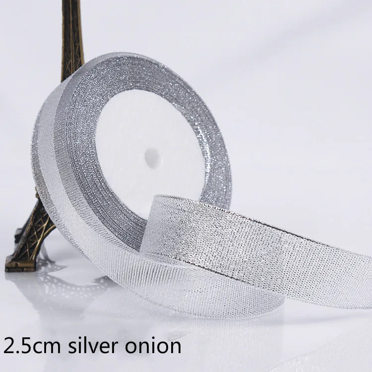 0.3CM-5CM Golden and Silver Colors Onion Belt Ribbon For Flower Gift Packaging Glitter Webbing Gift Decoration Christmas Ribbons