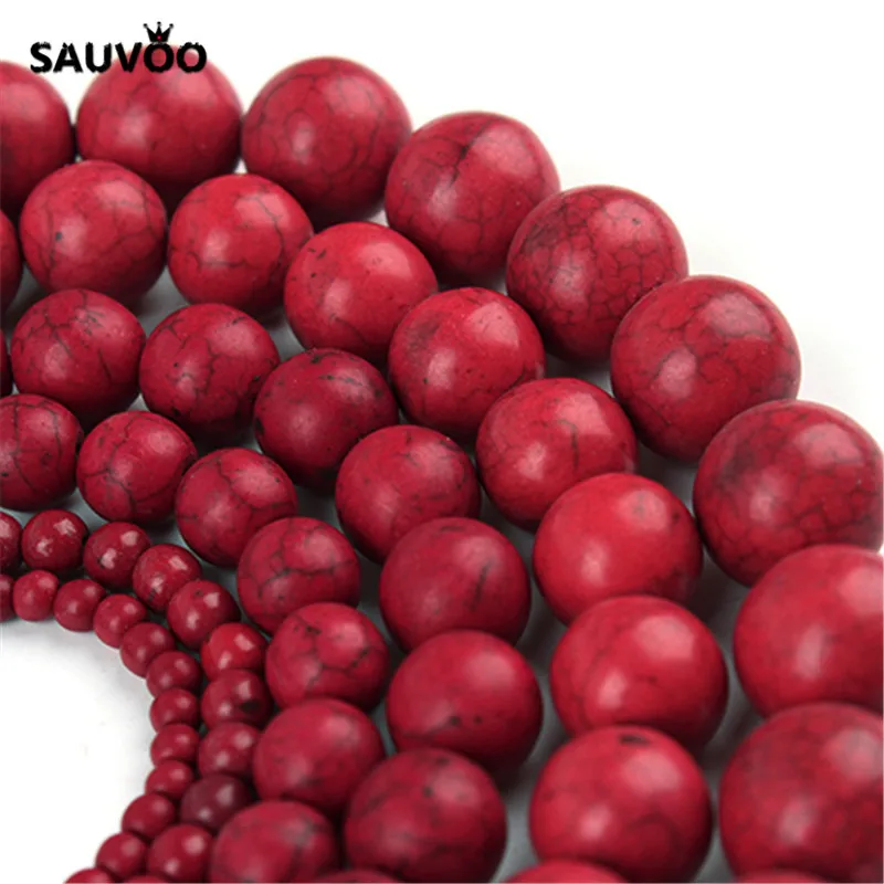SAUVOO 1 нитка/лот красные бусины из бисера 4 мм 6 8 10 12 14 16 круглые натурального камня