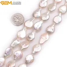 Драгоценный камень-внутри натуральная плоская груша белая монета Пресноводный Культивированный блеск жемчуг бусины для изготовления ювелирных изделий 1" DIY ювелирные изделия