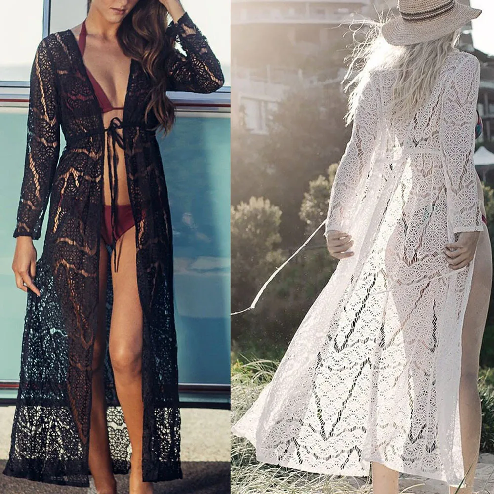 

Women Boho Beach Bikini Maxi Cover Up Lace 2019 Hot Beachwear Sexy Summer Beach Dress Cover Ups Robe De Plage#es