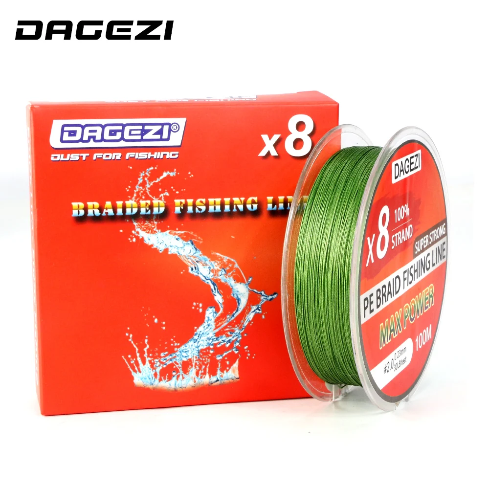 DAGEZI 100 m 8 حبلا 10-80LB سوبر قوي PE مضفر خطوط الصيد اليابانية المتعددة الشعيرات الصيد خطوط 6 ألوان