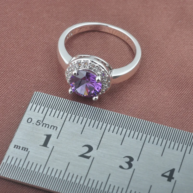 Благородный фиолетовый кристалл 925 пробы серебро мода набор украшений для женщин серьга, ожерелье, подвеска кольцо, браслет Лидер продаж YZ0489