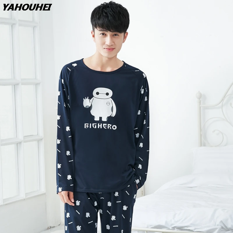 

High Quality Casual Cotton Pajamas Sets for Men 2019 Autumn Winter Long Sleeve Pyjama Male Homewear Loungewear Mens Home Clothes