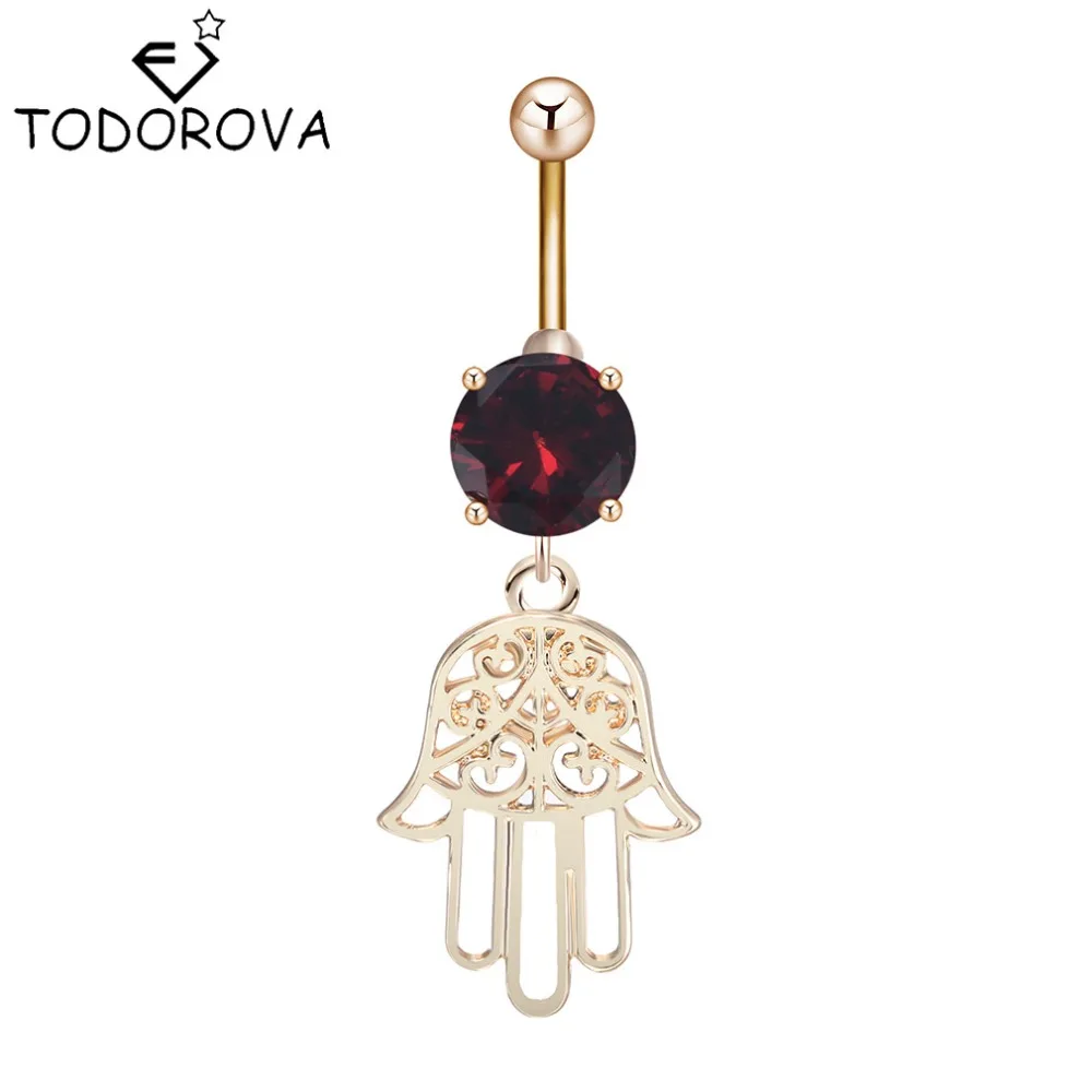 

Todorova Unique Pendant Belly Navel Ring Personalized Fatima Hand Hamsa Belly Button Ring for Women Body Piercing Jewelry