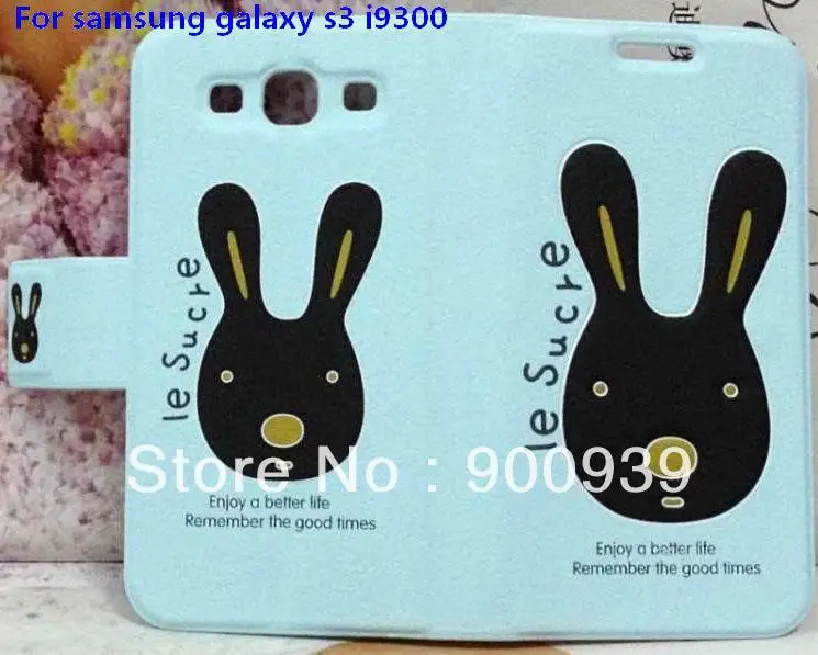 Hot sale 3D new stereo Rabito Magic Rabbit Bunny Leather Button Card Holder Body case For Samsung Galaxy S3 I9300 free shipping |