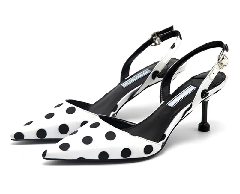 Летние туфли; модные женские туфли с острым носком на высоком каблуке в горошек; брендовые модельные туфли с ремешком на пятке; женские туфли-лодочки; Zapatos mujer
