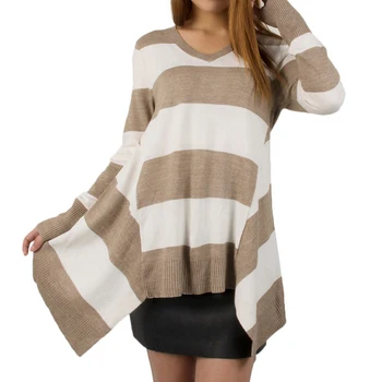 

Spring Women Knitted Pullover Sweater Jumper V-Neck Long Sleeve Irregular garments Solid Color and Stripe Fashion