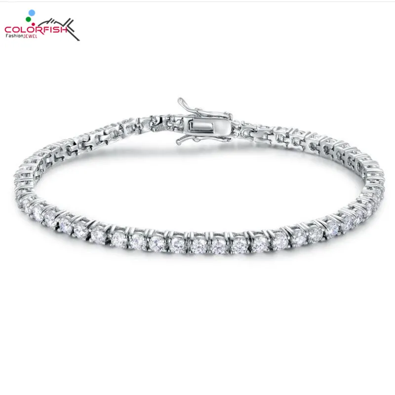 

COLORFISH Full Prong Set Round Clear AAAAA Cubic Zirconia Link Chain Bracelets 3mm 4mm 5mm Stone Bracelet Bangles for Women
