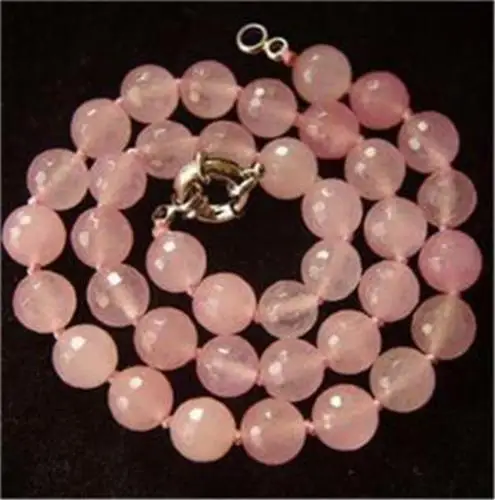 

10mm faceted Pink Quartz Round beads necklace 18"##QW049