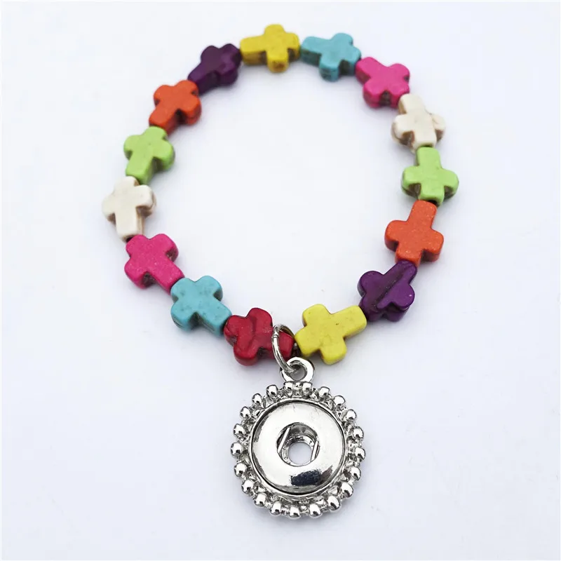 

12mm Ball Circle Side Snap Buttons Socket Cute Mini Howlite Cross Beads Kids Bracelet Multi Color Natural Stone 12 Pieces / Lot