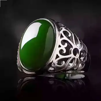 Max size silver man ring 12*16mm 10ct natural green jade ring for man solid 925 sterling silver jade ring best gift for man