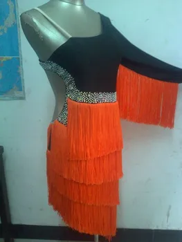 

New style Latin dance costume sexy senior single sleeves tassel latin dance competition dress for lady child latin dance dress