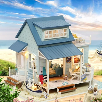 

DIY Doll House Wooden Doll House Miniature dollhouse Furniture Kit Toys for Kids Christmas Gift Caribbean Sea Creative House Kit