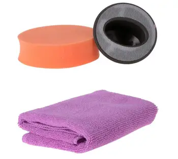 

New arrive 5 Sets/lot Wax Handle+Sponge+Towel Polishing Buffing Pad Kit For Car Waxing Polisher Cars Washing Cleaning