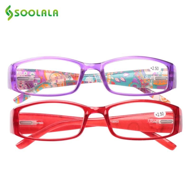 

SOOLALA Cheap Spring Hinge Women Men Printed Reading Glasses With Patterned Arms Presbyopic Reading Glasses +1.0 to 4.0
