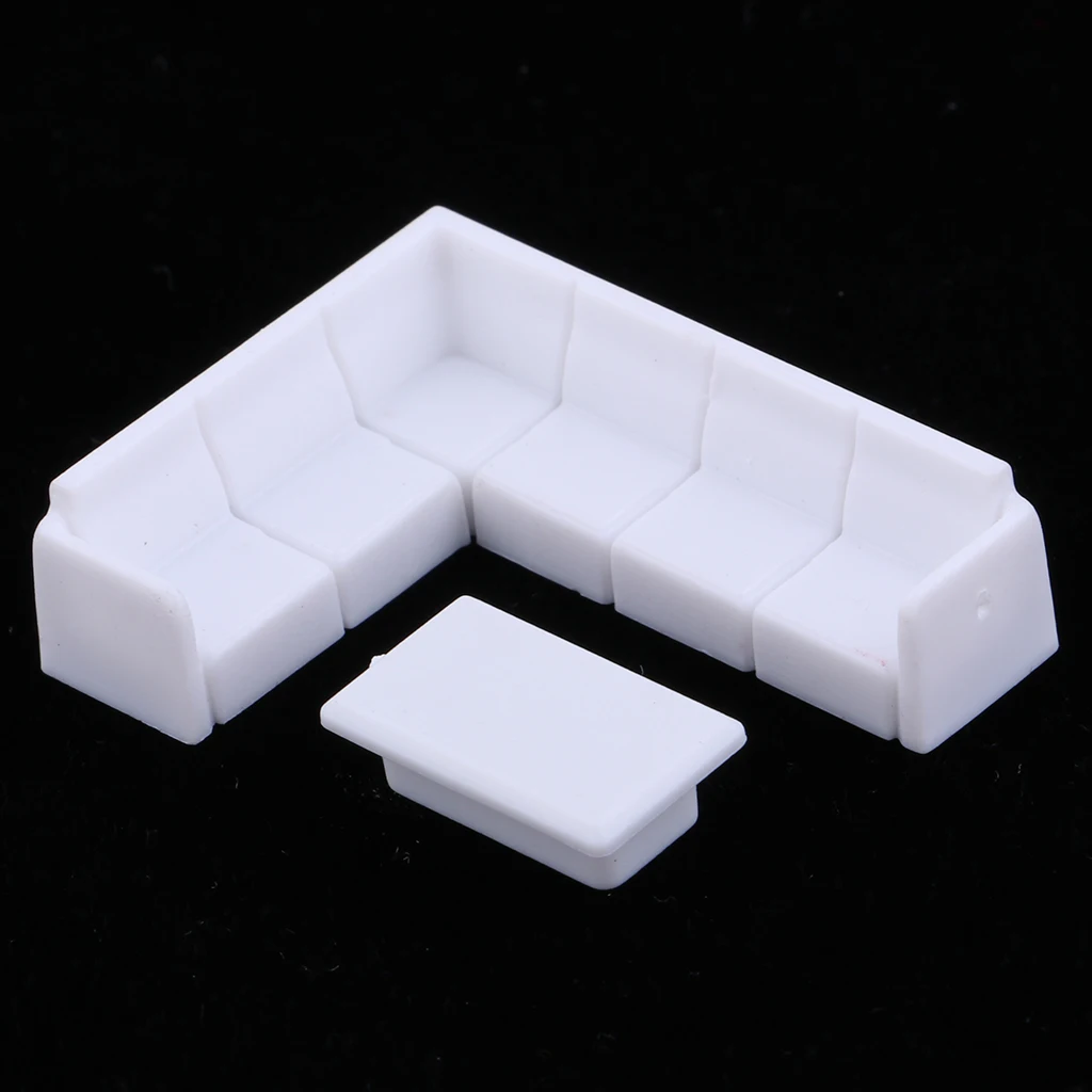  Dollhouse Miniature Furniture Plastic White Tea Table Sofa Set DIY Living Room Decor 1/75