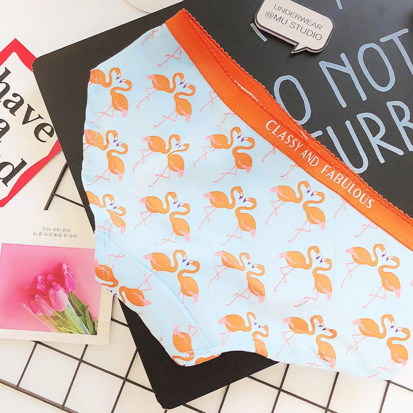 Korean INS style cute cartoon flamingo financial cat big red pure cotton sports lady triangle underwear