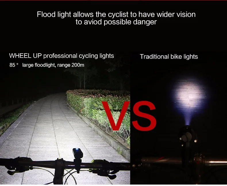 Excellent WHEEL UP Usb Rechargeable Bike Light Front Handlebar Cycling Led Light Battery Flashlight Torch Headlight Bicycle Accessories 11