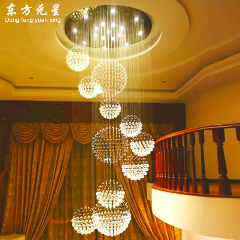 

modern 11 balls  large modern hotel pendant lamp crystal staircase light  size can be customized