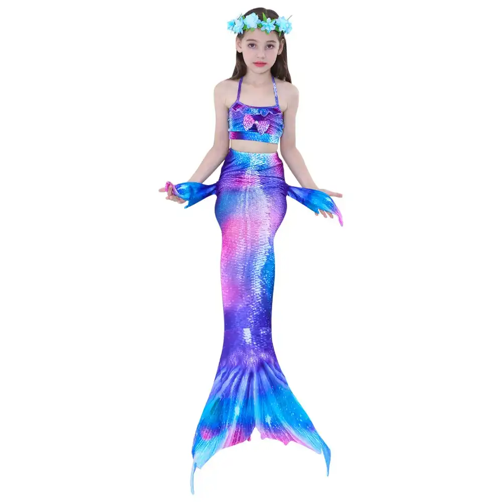 GMIFUN 4PCS Girls Swimsuit Mermaid Tails Kids for Swimming Princess Costume Bikini Swimmabl Toddler Bathing Suit 3Y-12Y Purple