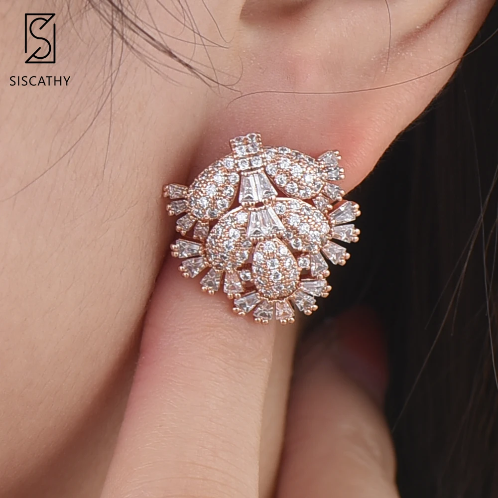 

SISCATHY 2019 Fashion Jewelry Stud Earrings For Women Dubai Indian pendientes mujer moda Delicate Full Cubic Zirconia