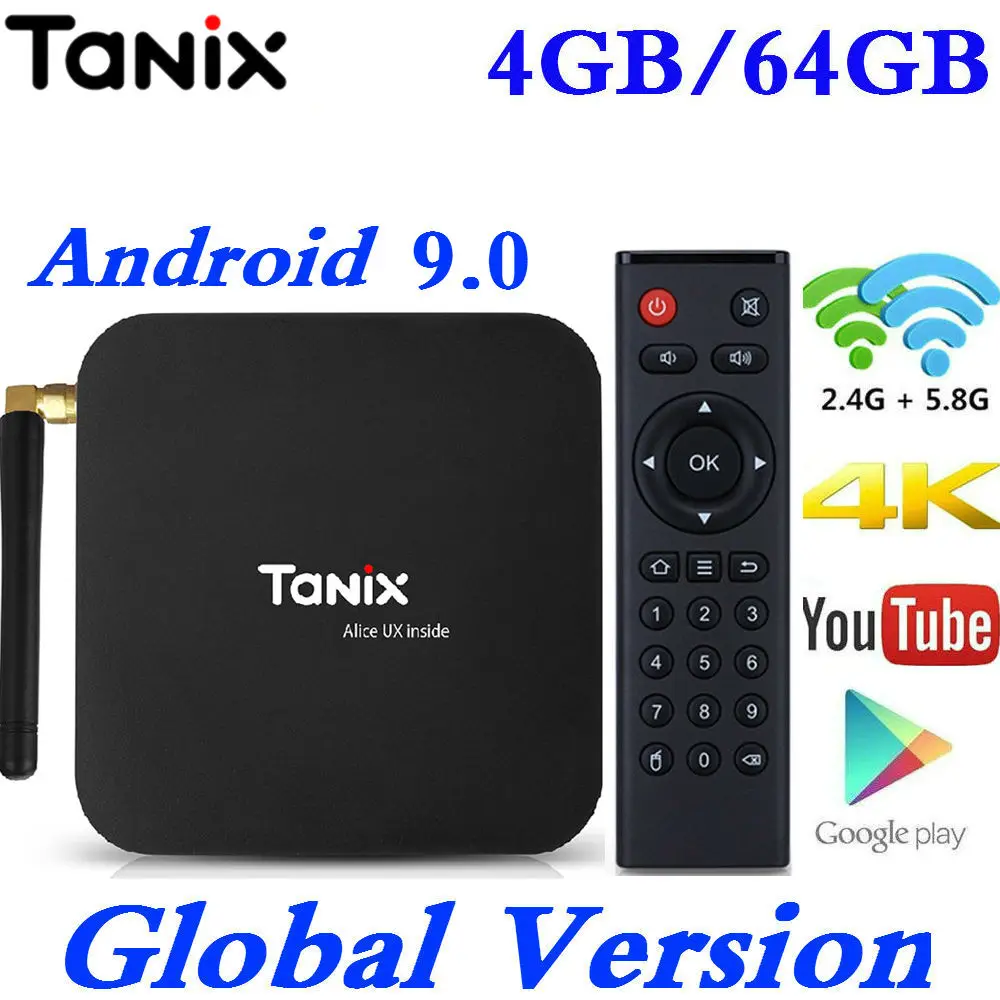

Tanix TV Box Android 9.0 TX6 Allwinner H6 4GB RAM 64GB ROM 32G Support 4K H.265 2.4G/5GHz Dual WiFi BT USB3.0 Media Player