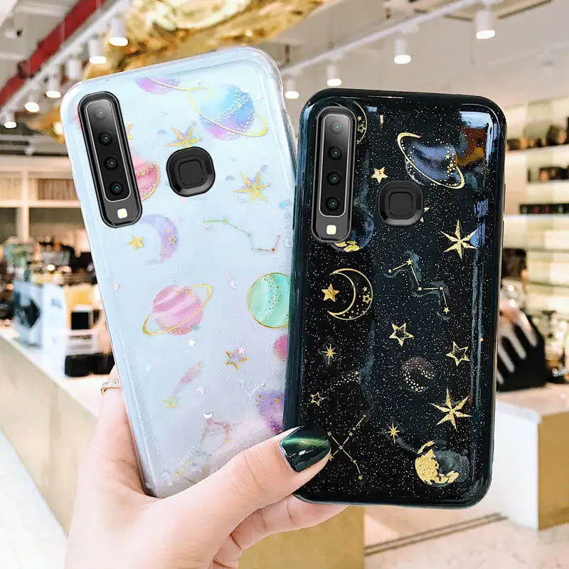 

Glitter universe Moon Planet case For Samsung Galaxy a7 2018 A750 Cover A9 2018 S10 Lite S8 S9 S10 Plus Note 5 8 9 S7 Edge shell