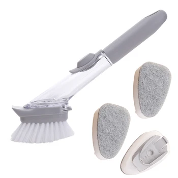 

HOT SALE 1x gray PP + PS + TPR + sponge saucepan Brush is not dirty Hand wash pot brush Kitchen brush tools