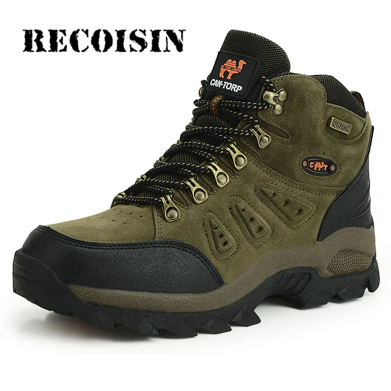

RECOISIN Outdoor Sneakers Men Hiking Shoes For Women Leather Mountain Hiking Boots Man Winter Trekking Trail Climbing shoes