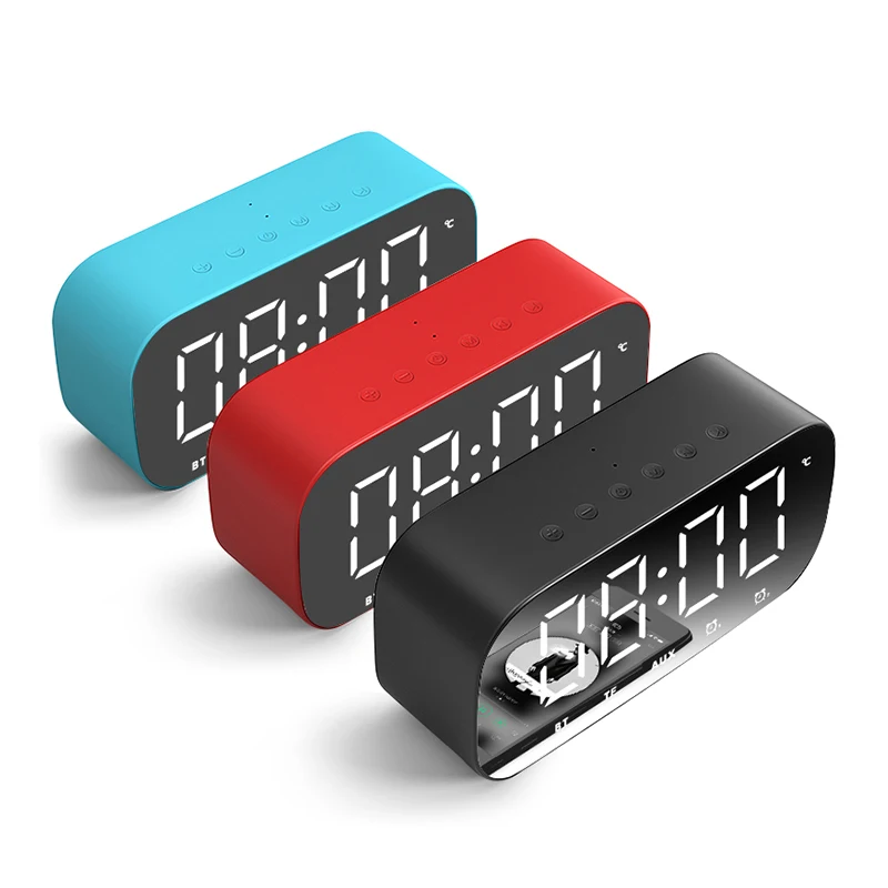 Bluetooth Динамик с FM радио Светодиодный зеркальный будильник часы сабвуфер